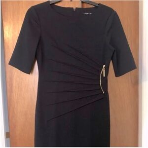 Ivanka Trump Navy Blue Starburst Tuck Sheath Dress Gold Side Zip Sz 10